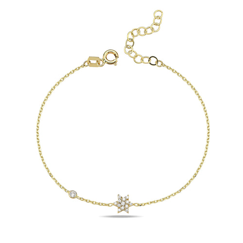 14k gold Star of David bracelet with pave diamond magen david charm by Alef Bet