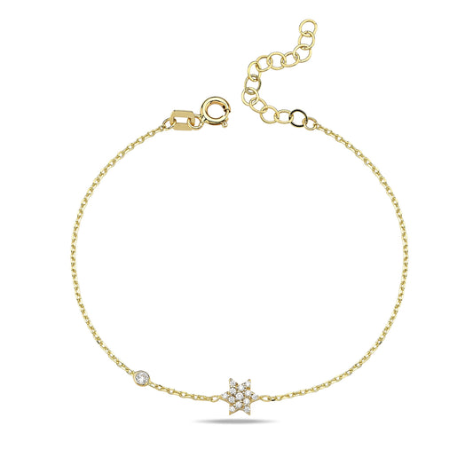 14k gold Star of David bracelet with pave diamond magen david charm by Alef Bet