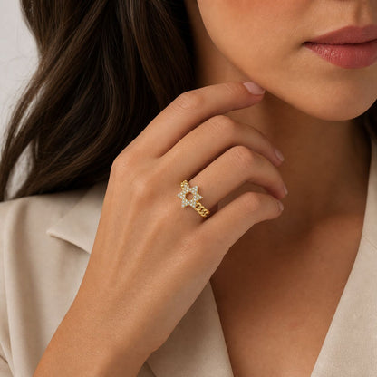 The 'Shine' Jewish Star Ring in Sterling Silver with Cubic Zirconia