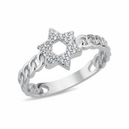 The 'Shine' Jewish Star Ring in Sterling Silver with Cubic Zirconia
