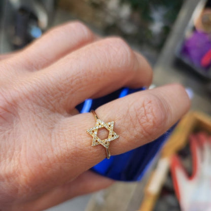 Diamond Jewish Star Ring in Solid 14k Gold