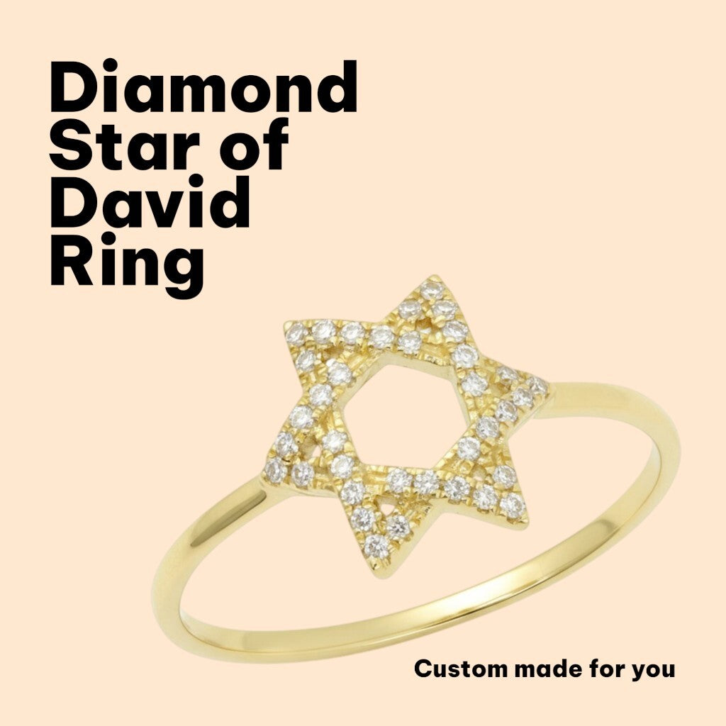 Diamond Jewish Star Ring in Solid 14k Gold