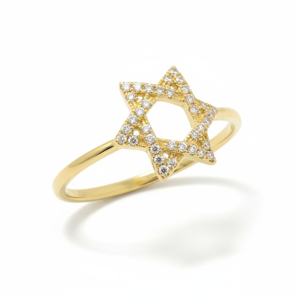 Diamond Jewish Star Ring in Solid 14k Gold