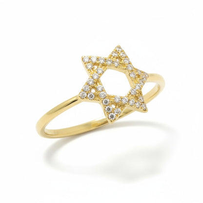Diamond Jewish Star Ring in Solid 14k Gold