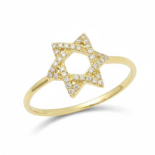 Diamond Jewish Star ring in 14K yellow gold with pave-set diamonds by Alef Bet