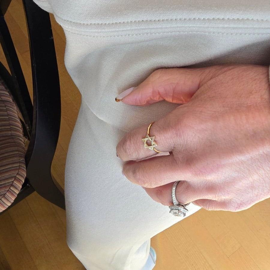 Diamond Jewish Star Ring in Solid 14k Gold