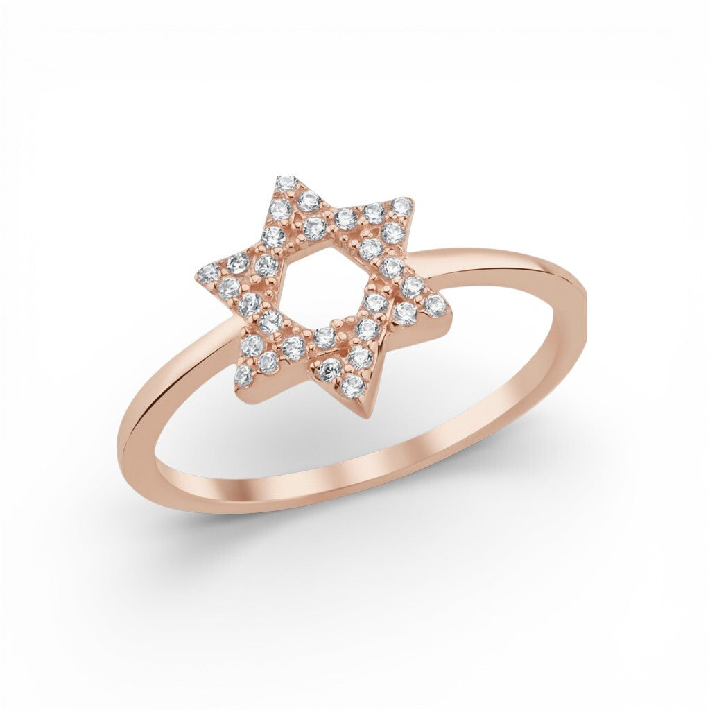 Diamond Jewish Star Ring in Solid 14k Gold