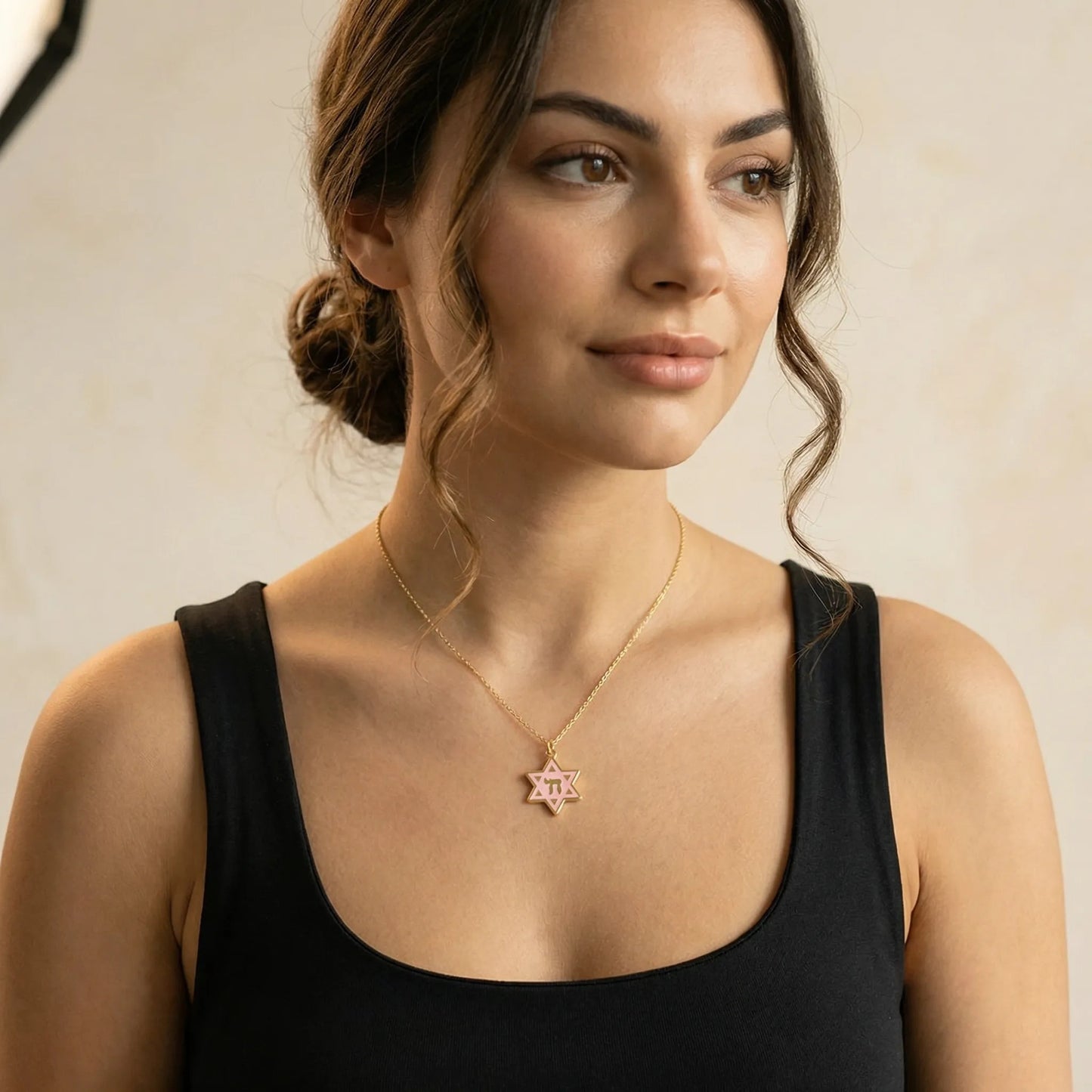 Vibrant faith star of David and chai necklace featuring four enamel color options by Alef Bet