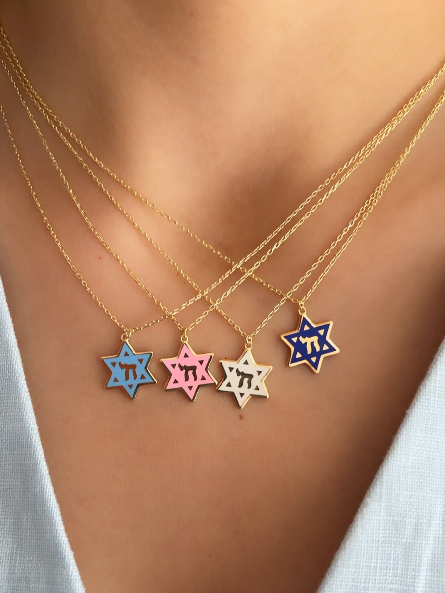 The "Vibrant Faith" Star of David & Chai Necklace - 4 Enamel Colors.