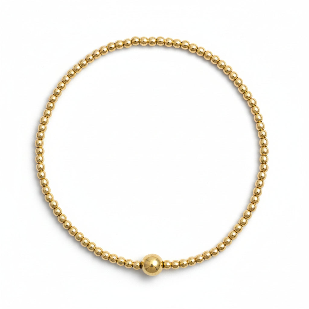 2mm bead bracelet in 14k gold filled with high-polish spheres by Alef Bet