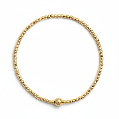 2mm bead bracelet in 14k gold filled with high-polish spheres by Alef Bet
