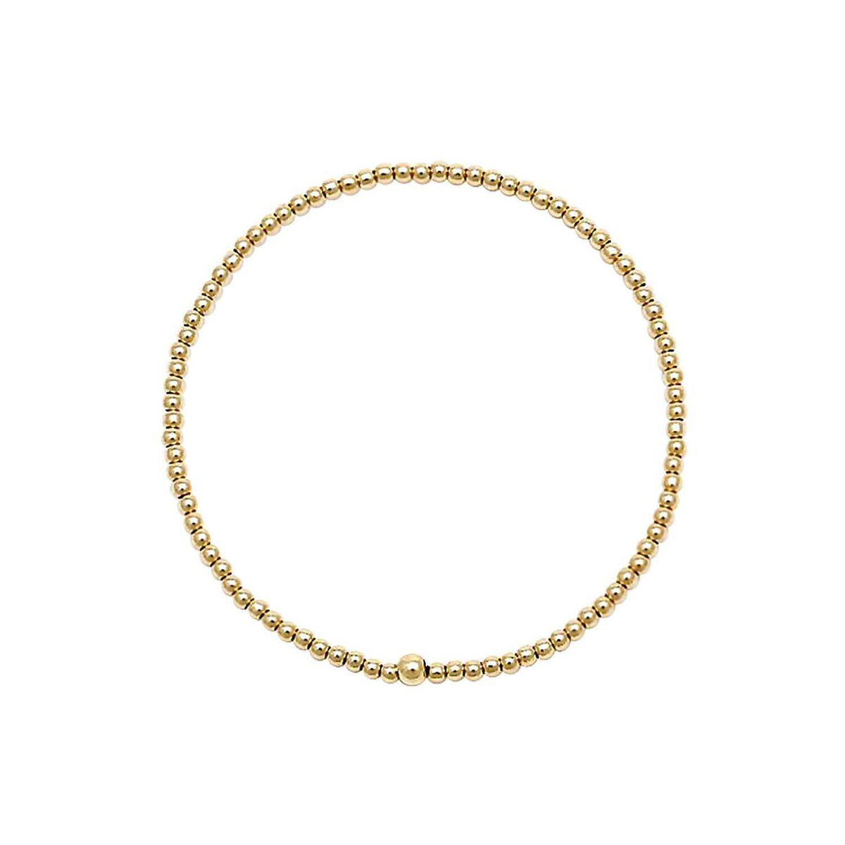 14k gold filled bead bracelet in yellow gold with 2mm round beads by Alef Bet