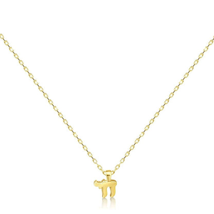 Tiny Chai Necklace 14k Gold Plated Sterling Silver 925 Hebrew Symbol Of Life Mini Pendant