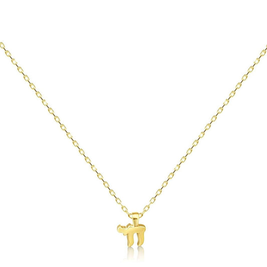 Tiny Chai Necklace 14k Gold Plated Sterling Silver 925 Hebrew Symbol Of Life Mini Pendant