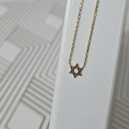 Tiny Gold Star of David Necklace in 14k Yellow Gold
