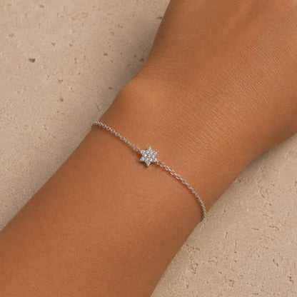 Delicate Jewish star bracelet in brushed silver with star accent by Alef Bet