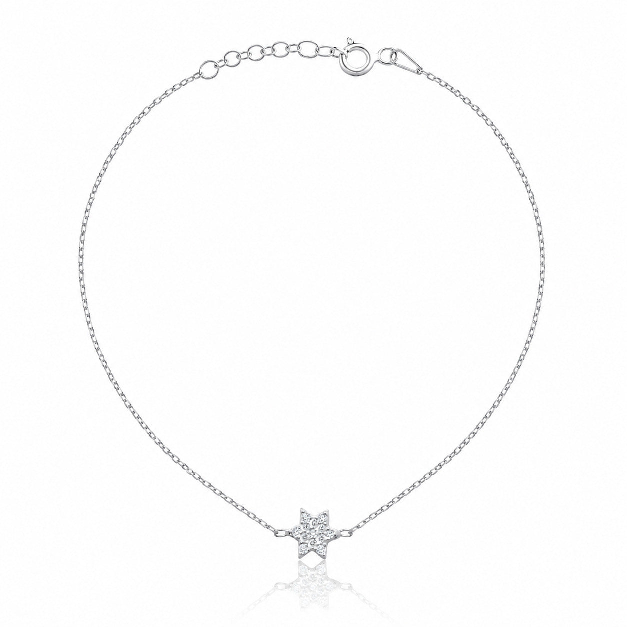 Delicate Jewish star bracelet featuring polished silver star charm by Alef Bet