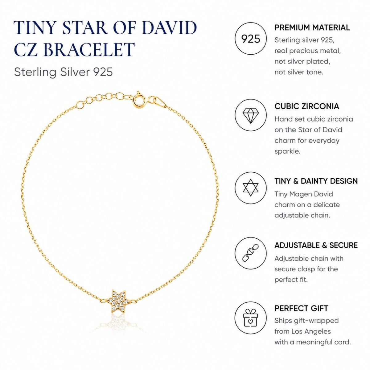 Tiny Jewish Star of David CZ Bracelet in Sterling Silver