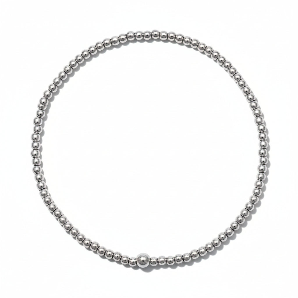 2mm silver bead bracelet with polished spherical beads by Alef Bet