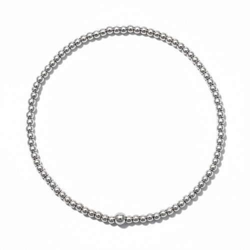 2mm silver bead bracelet with polished spherical beads by Alef Bet