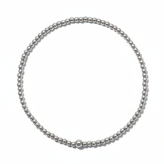 2mm silver bead bracelet with polished spherical beads by Alef Bet