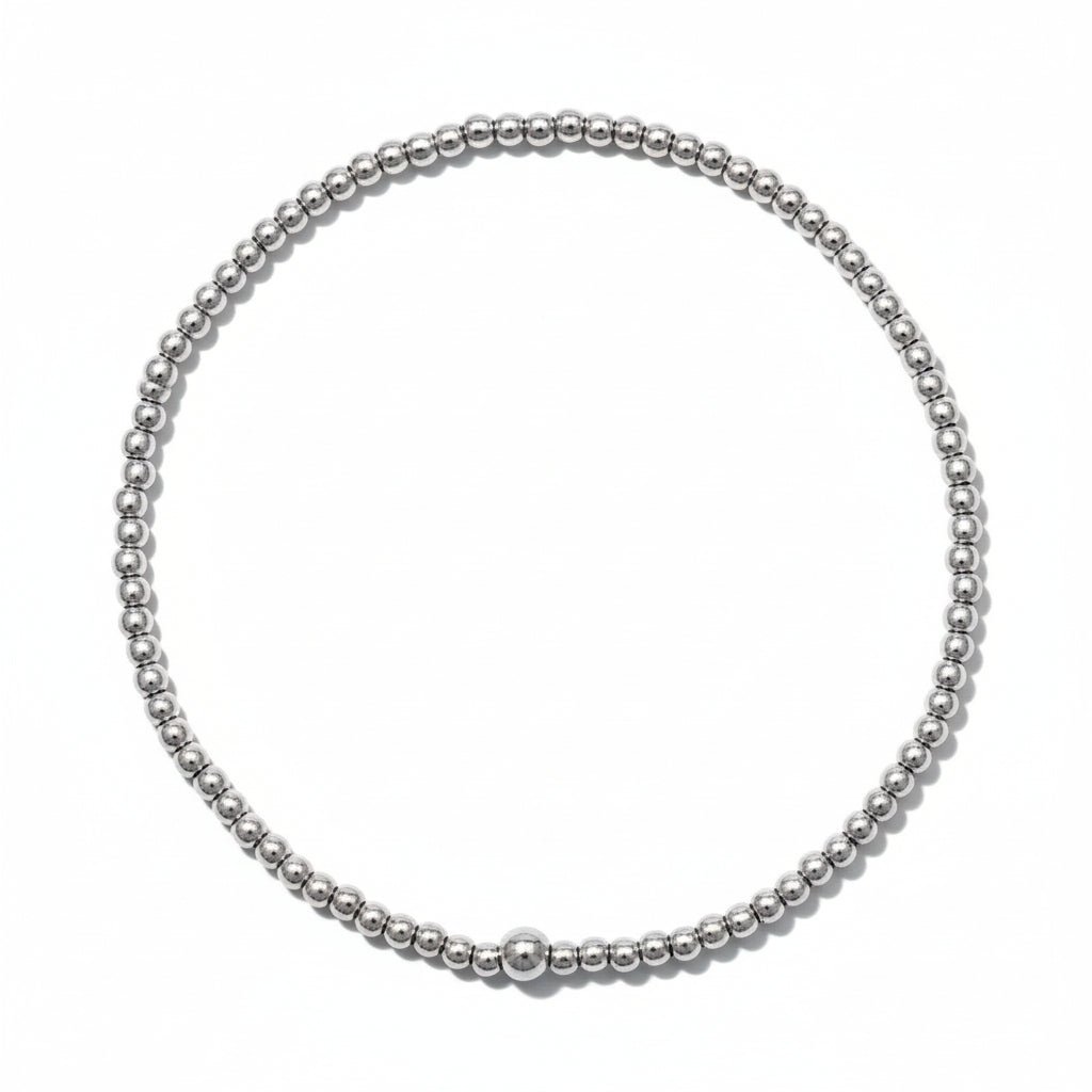 Tiny Silver Bead Bracelet for Women