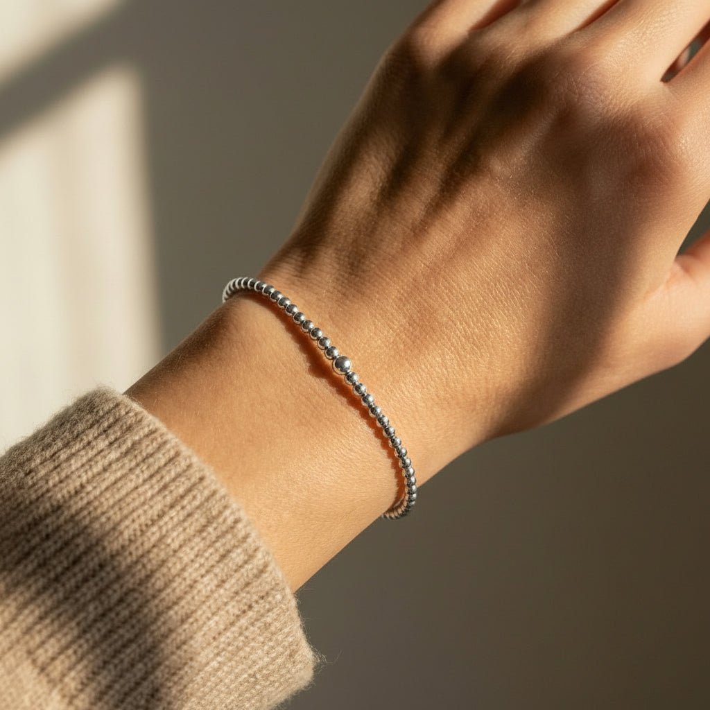 Tiny Silver Bead Bracelet for Women