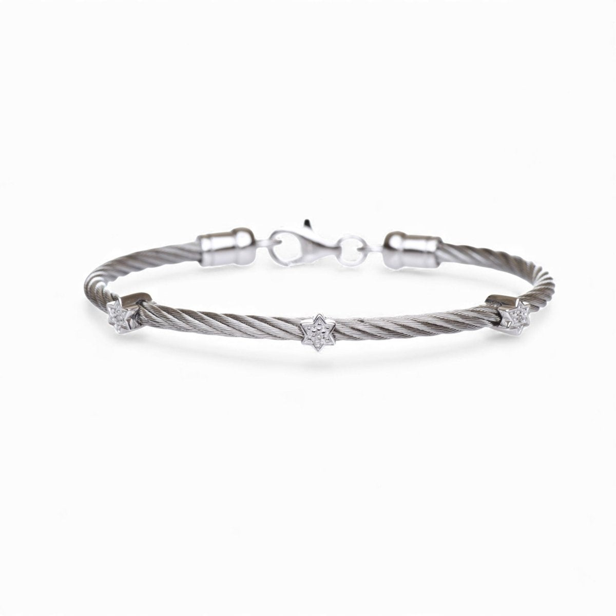 Triple Star of David Bracelet in Sterling Silver 925 with Real Diamonds, wear it every single day