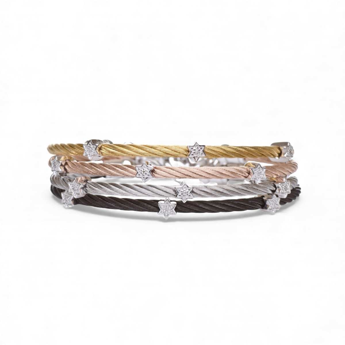 Triple Star of David Bracelet in Sterling Silver 925 with Real Diamonds, wear it every single day