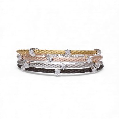 Triple Star of David Bracelet in Sterling Silver 925 with Real Diamonds, wear it every single day