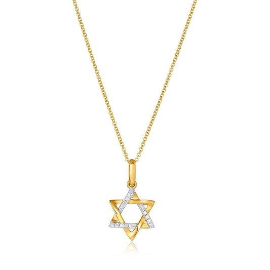 Two Tone Diamond and 14k Gold Star of David Necklace for Women