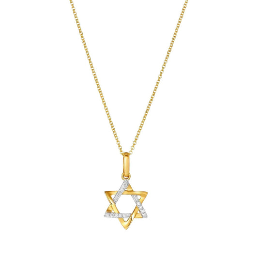 Star of David necklace in two-tone 14k gold with pave-set diamonds by Alef Bet
