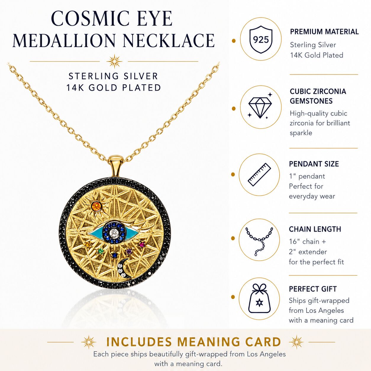 Universe Evil Eye Pendant in Sterling Silver 925 | All-Seeing Protection Necklace