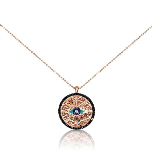 Universe Evil Eye Pendant in Sterling Silver 925 | All-Seeing Protection Necklace