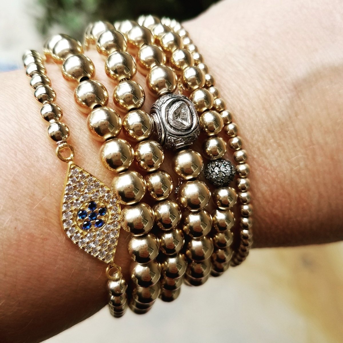 Yellow Gold Beaded Bracelet (3mm) - Easy Wear | Alef Bet