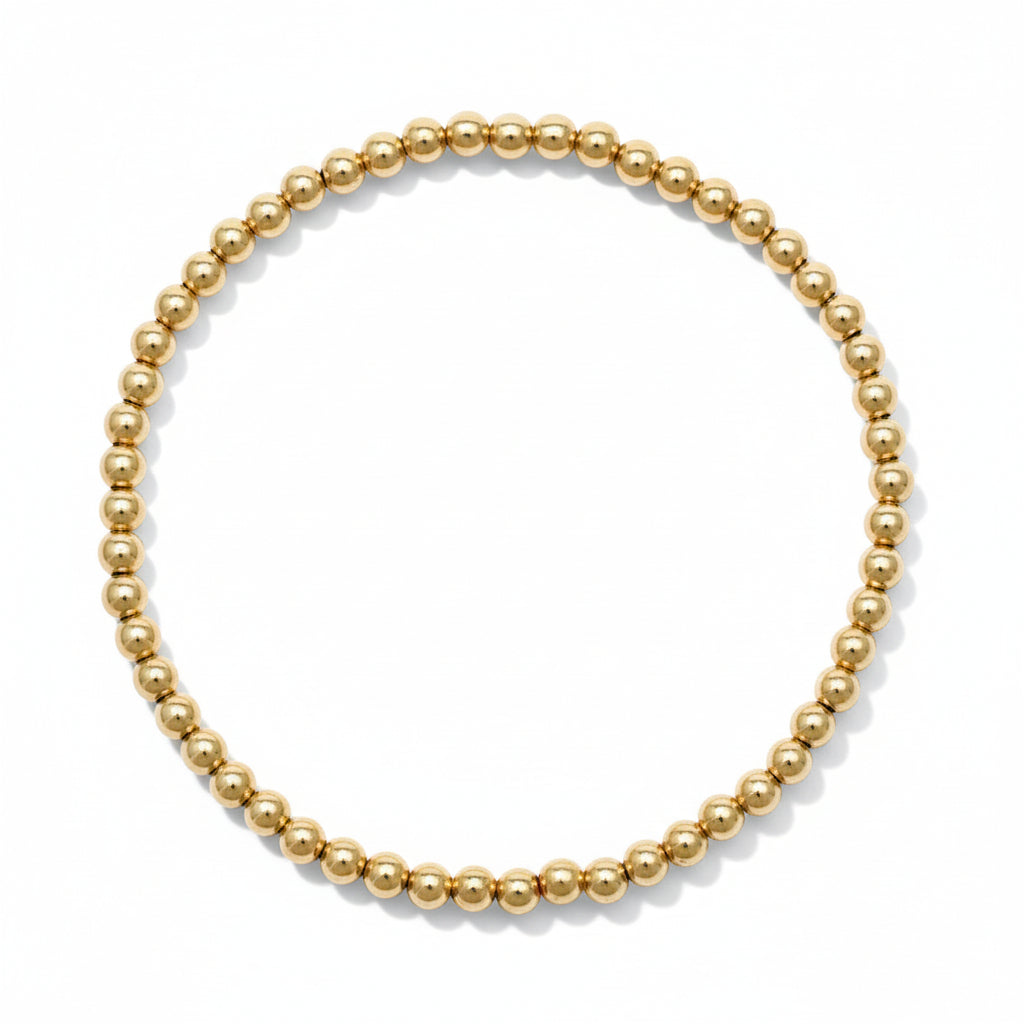 Yellow gold beaded bracelet 3mm with high-polish finish by Alef Bet