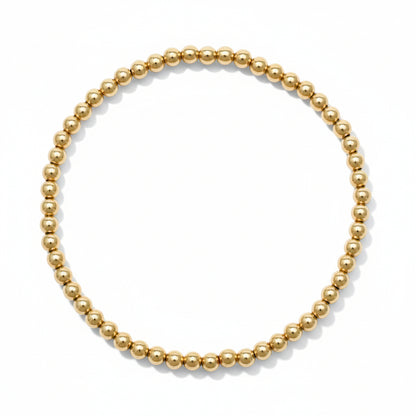 Yellow gold beaded bracelet 3mm with high-polish finish by Alef Bet