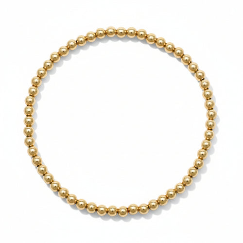 Yellow gold beaded bracelet 3mm with high-polish finish by Alef Bet