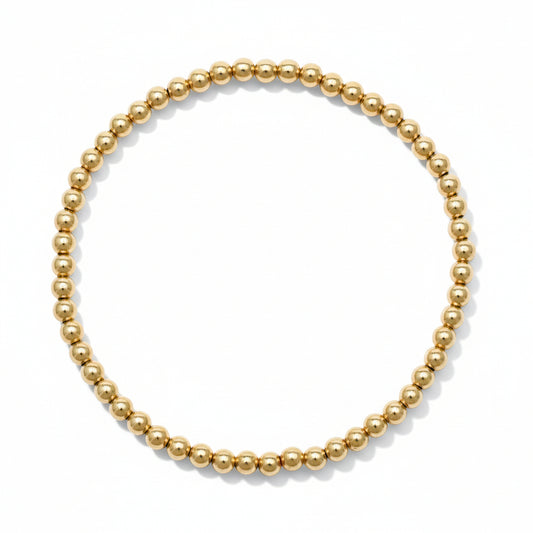 Yellow gold beaded bracelet 3mm with high-polish finish by Alef Bet
