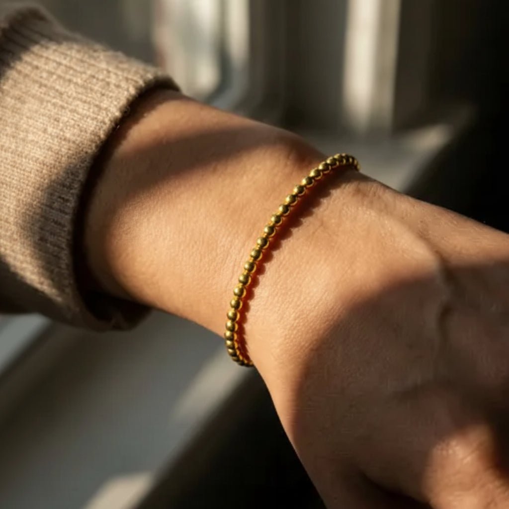 Yellow Gold Beaded Bracelet (3mm) - Easy Wear | Alef Bet