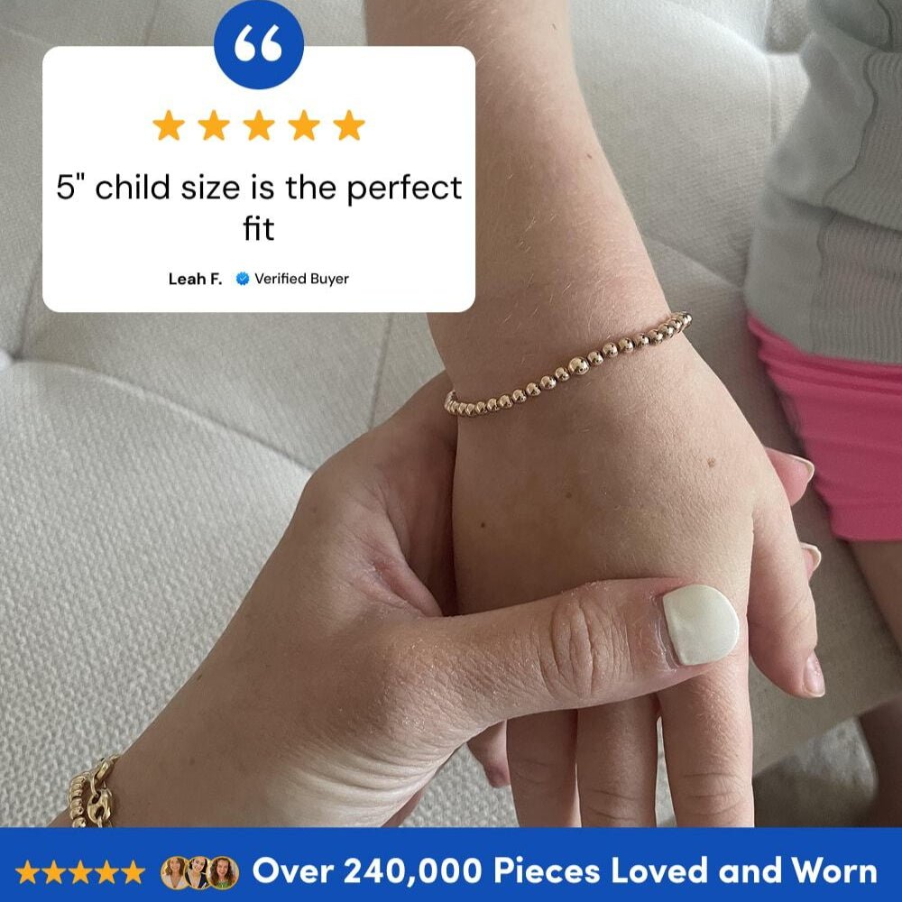 Yellow Gold Beaded Bracelet (3mm) - Easy Wear | Alef Bet