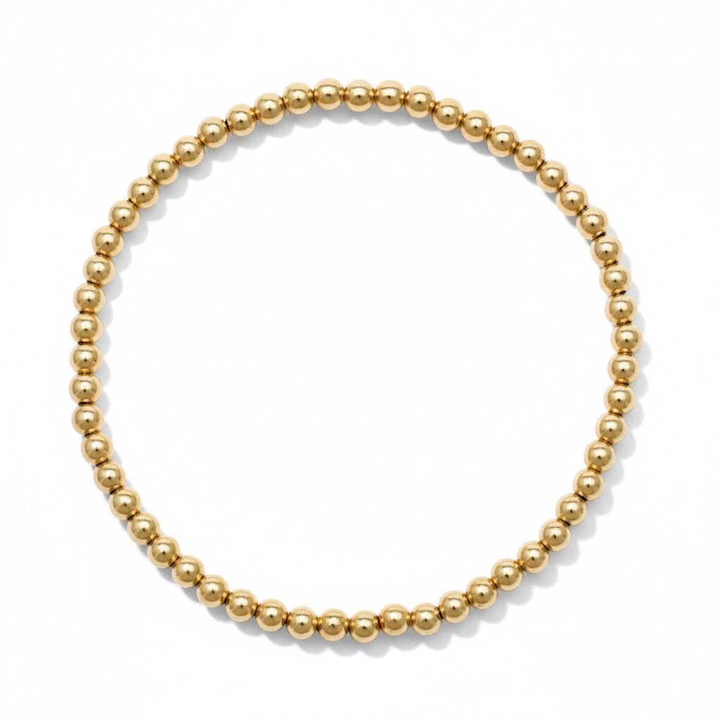Yellow Gold Beaded Bracelet (3mm) - Easy Wear | Alef Bet