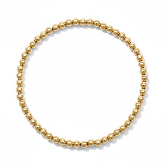 Yellow Gold Beaded Bracelet (3mm) - Easy Wear | Alef Bet