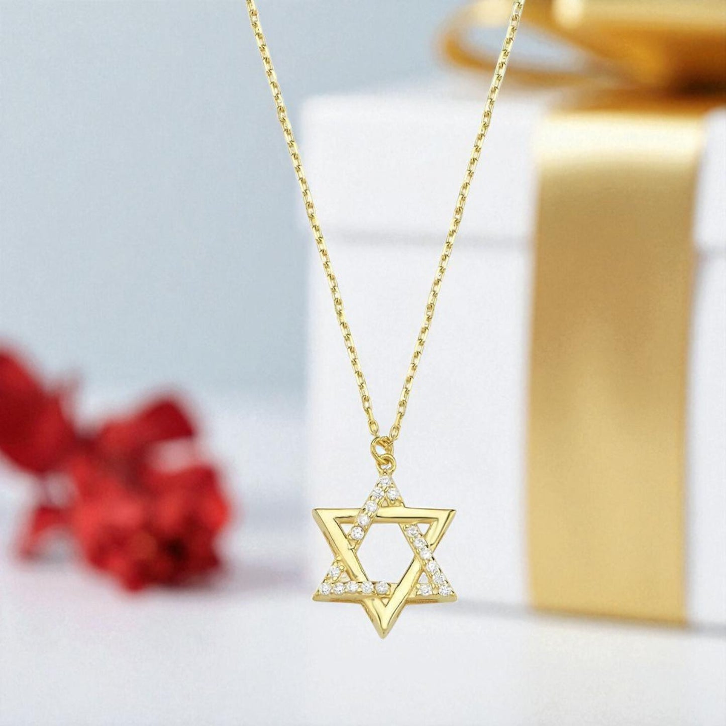 Yellow Gold Plated 925 Cubic Zirconia Necklace Paper clip