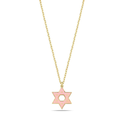 Colorful Enamel Gold Jewish Star of David Necklace