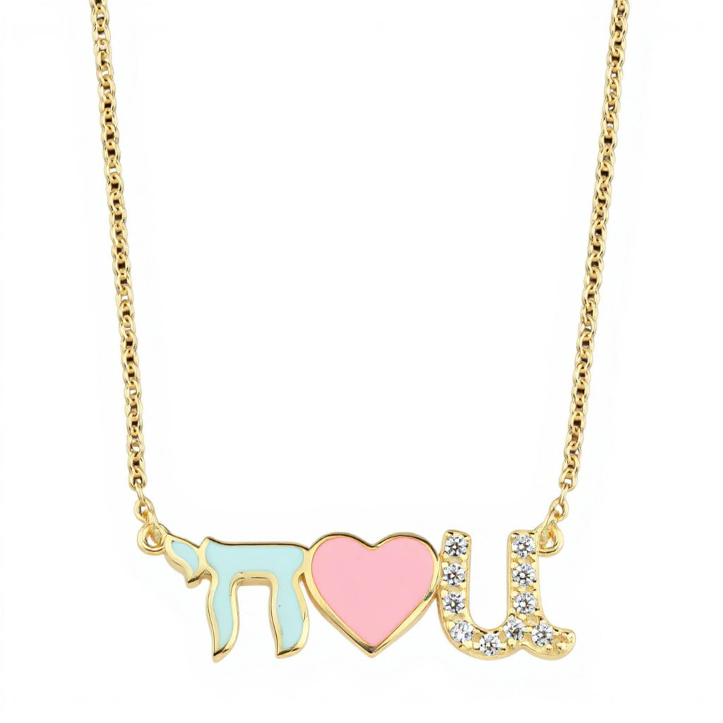 Chai Love You Necklace with Enamel and Sparkling Gemstones