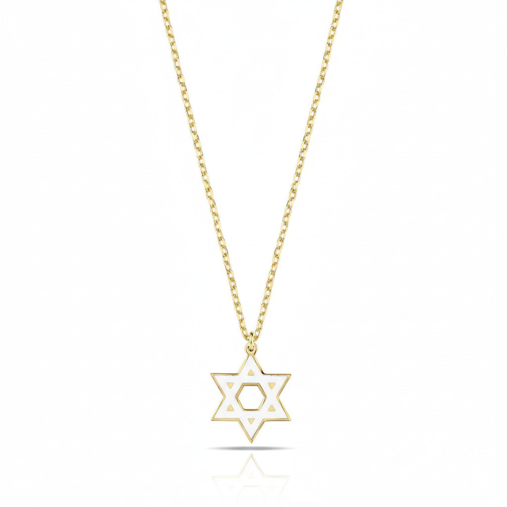 Colorful Enamel Gold Jewish Star of David Necklace