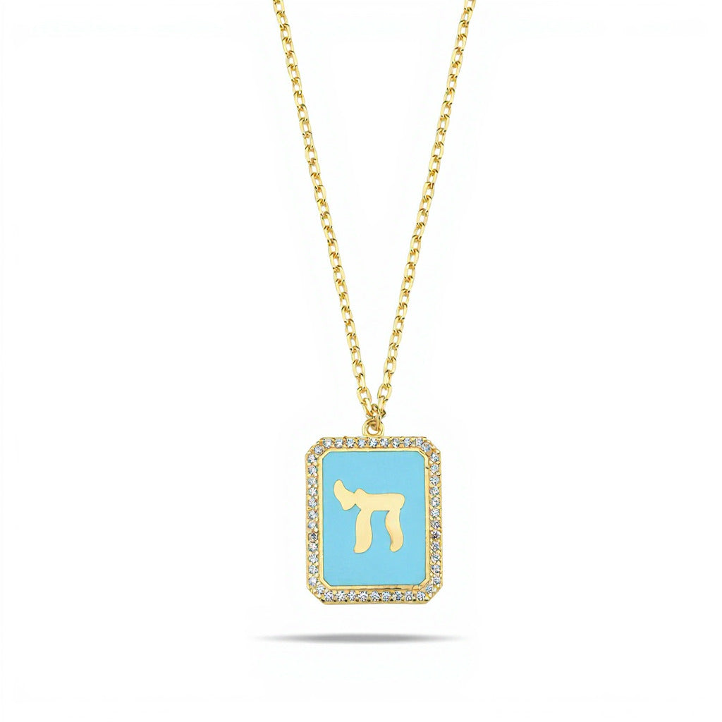 Colorful Enamel Chai Necklace Yellow Gold