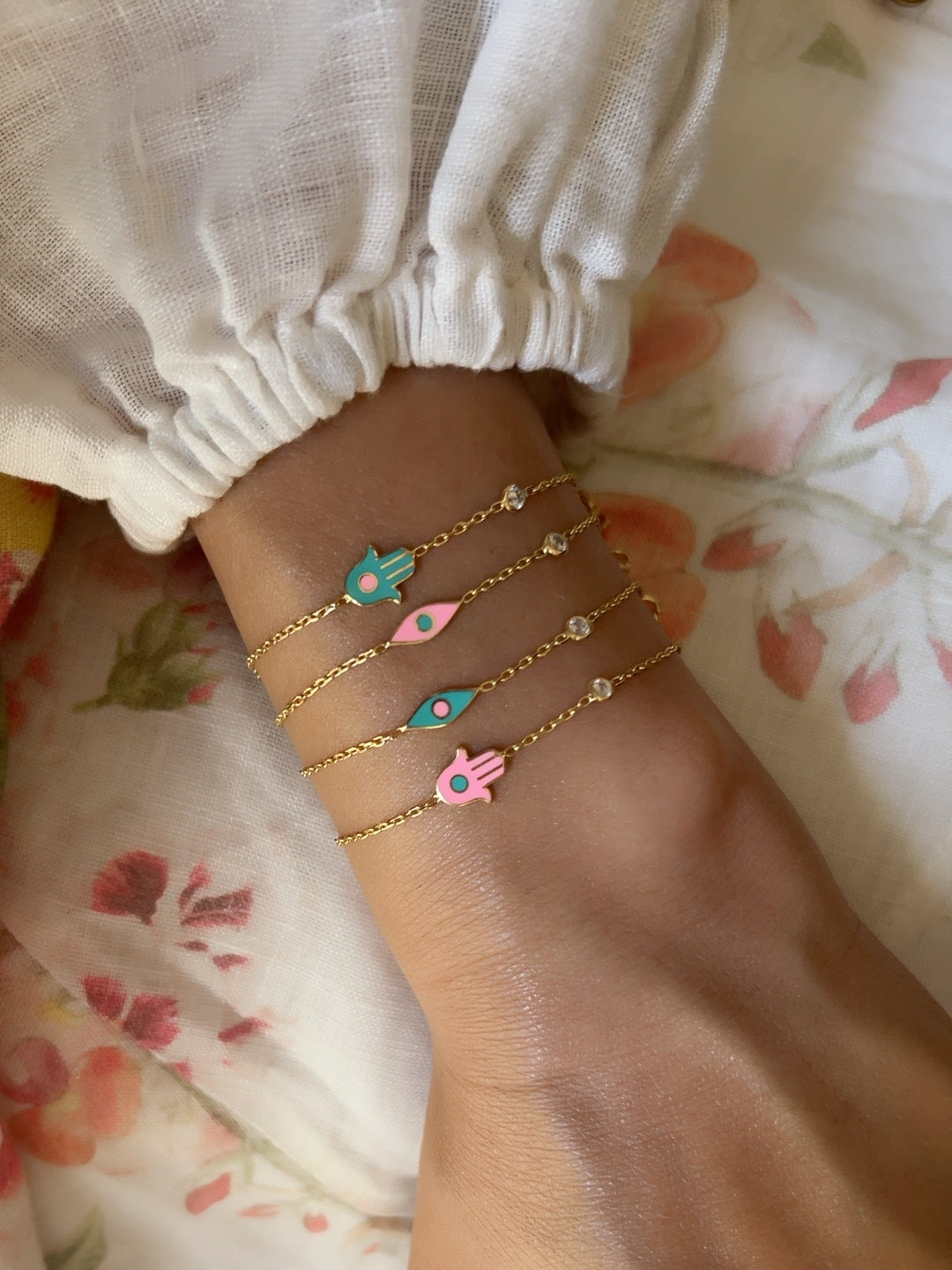 Yellow Gold Plated Hamsa Hand Bracelet: Your Personal Touch of Blessings & Color