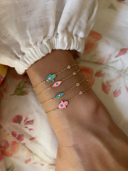 Yellow Gold Plated Hamsa Hand Bracelet: Your Personal Touch of Blessings & Color